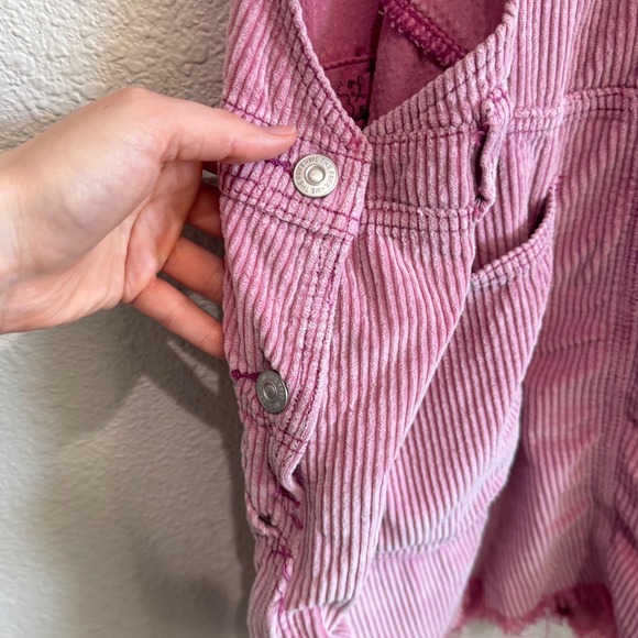 Free People Baxter Adjustable Distressed Frayed Pink Corduroy Overall Mini Skirt - Picture 6 of 11